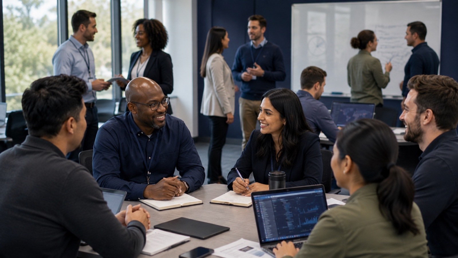 The RDX community: practitioners, mentors, and career-changers building together Professionals collaborating and networking at a technology community workshop
